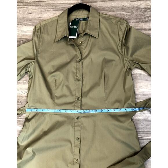 NWT Lauren Ralph Lauren Womens Fern Green Cotton Belted Shirtdress Size 14 - Picture 5 of 7